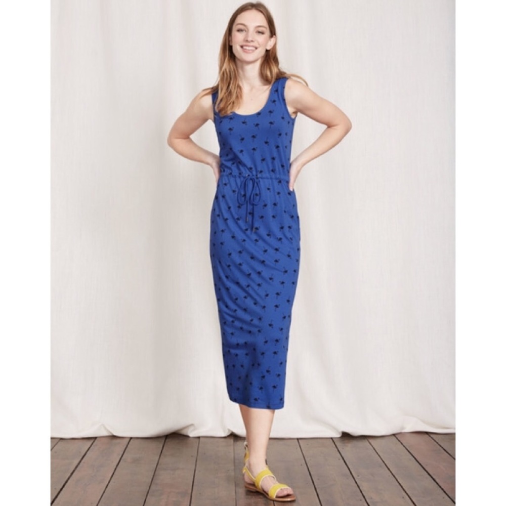 Boden Blue Midi Tank Dress with Black Print